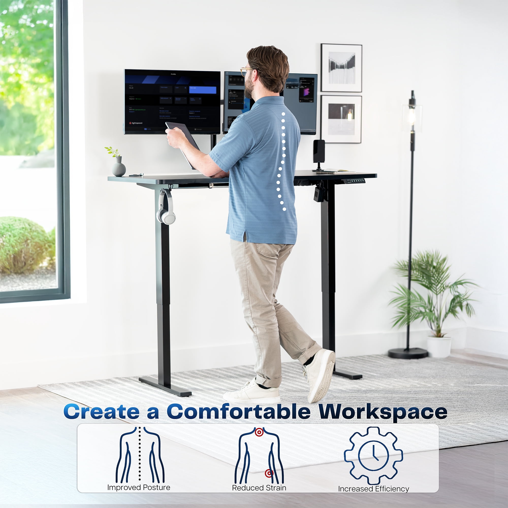 VIVO Black Electric Stand Up Desk Frame, Single Motor Standing Adjustable Base