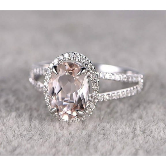 2.25 Carat 8x6mm Oval Cut Morganite and Diamond Moissanite Engagement Ring for Women with 18k Gold Plating