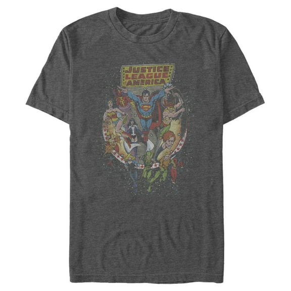 Men's Justice League Vintage Hero Collage  Graphic Tee Charcoal Heather X Large