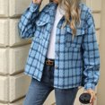 thumbnail image 6 of JUUNthy Women's Plaid Shacket, Lapel Collar Long Sleeve Button Down Fall Winter Fashion Jacket Outerwear Purple S, 6 of 15