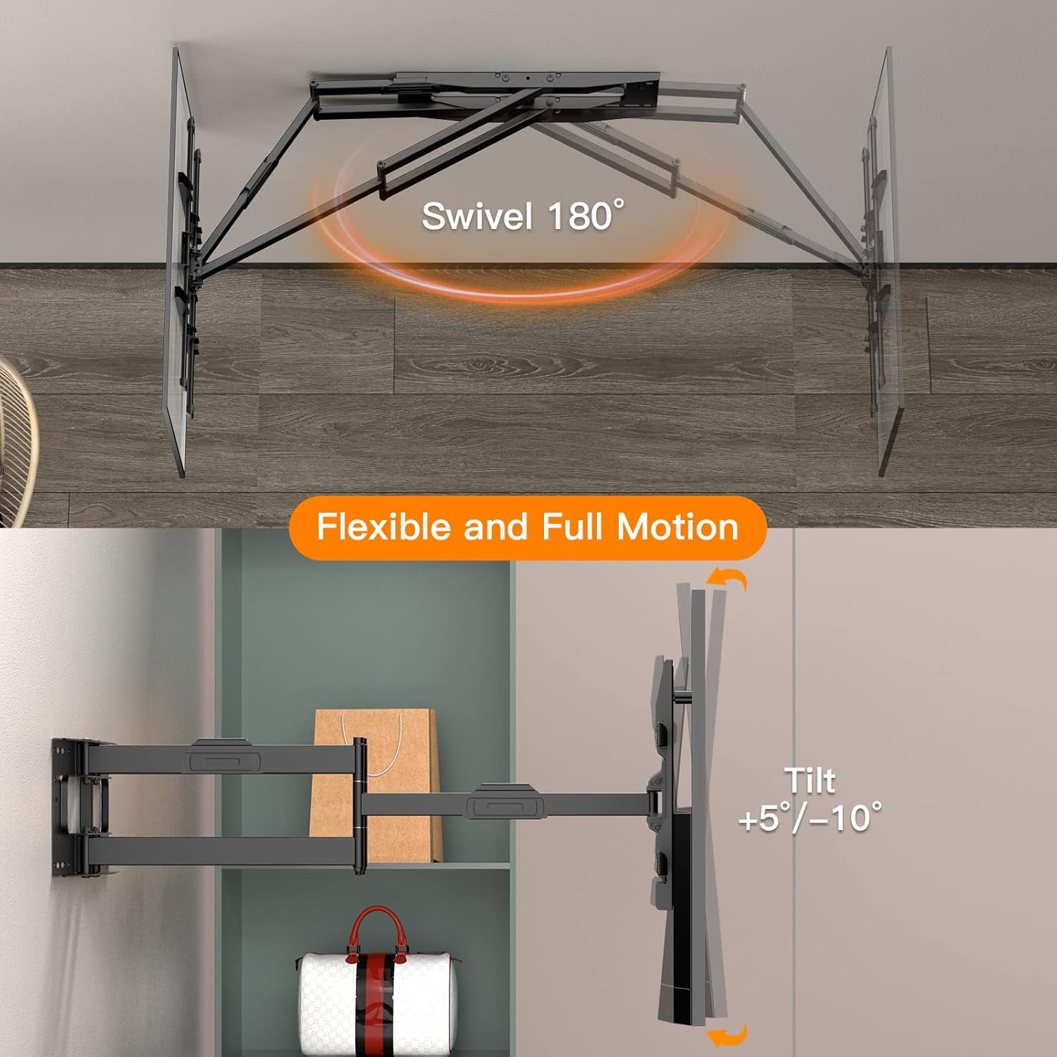 FORGING MOUNT Heavy Duty Long Arm TV Wall Mount with 43" Dual Articulating Arms for Most 50-90 Inch Screens, Full Motion TV Wall Mount Holds 198lbs, 16” 18'' 24” Studs VESA 600x400mm