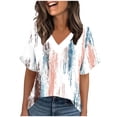 thumbnail image 2 of Xuyuer Womens Tops Puff Short Sleeve Shirts Dressy Casual Henley V-Neck Summer Tops Pleated T-Shirts Loose Fit Tunic Blouses, 2 of 5