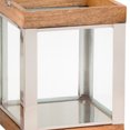 thumbnail image 3 of Benzara BM205197 Wood & Metal Lantern with Glass Panel Inserts, Brown & Clear - Small, 3 of 5