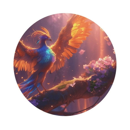 

Giroia Fantasy Bird Illustration Coasters Leather Coasters Set of 6 Coaster for Drinks Round Shape