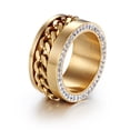 thumbnail image 1 of Anillo de acero inoxidable con taladro adhesivo lateral de moda europea y americana, anillo de lujo atmosférico de cara ancha con diamantes para hombres y mujeres, 1 of 5