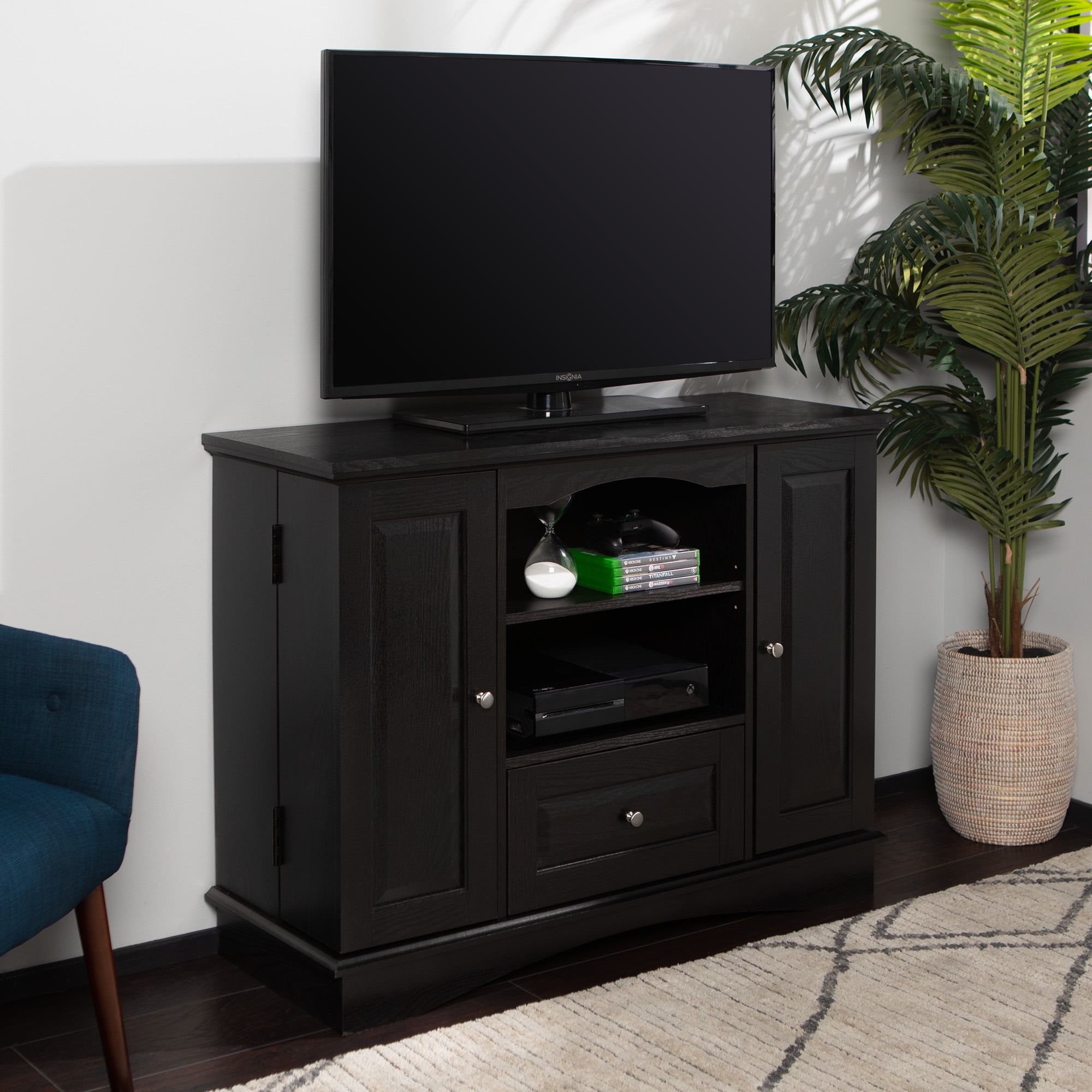 Walker Edison Traditional Tall 42 in. Black TV Stand 48 in ...