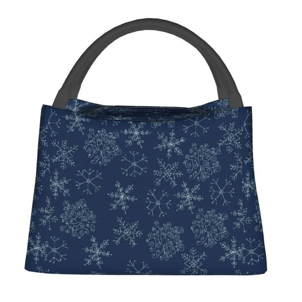 Balery Snowflake Dark Blue Bolsa de Aislamiento Portátil – Bolsa de Almuerzo con Forro de Aluminio Mejorado, Funda Impermeable y Fácil de Limpiar para Picnic y Caja de Almuerzo