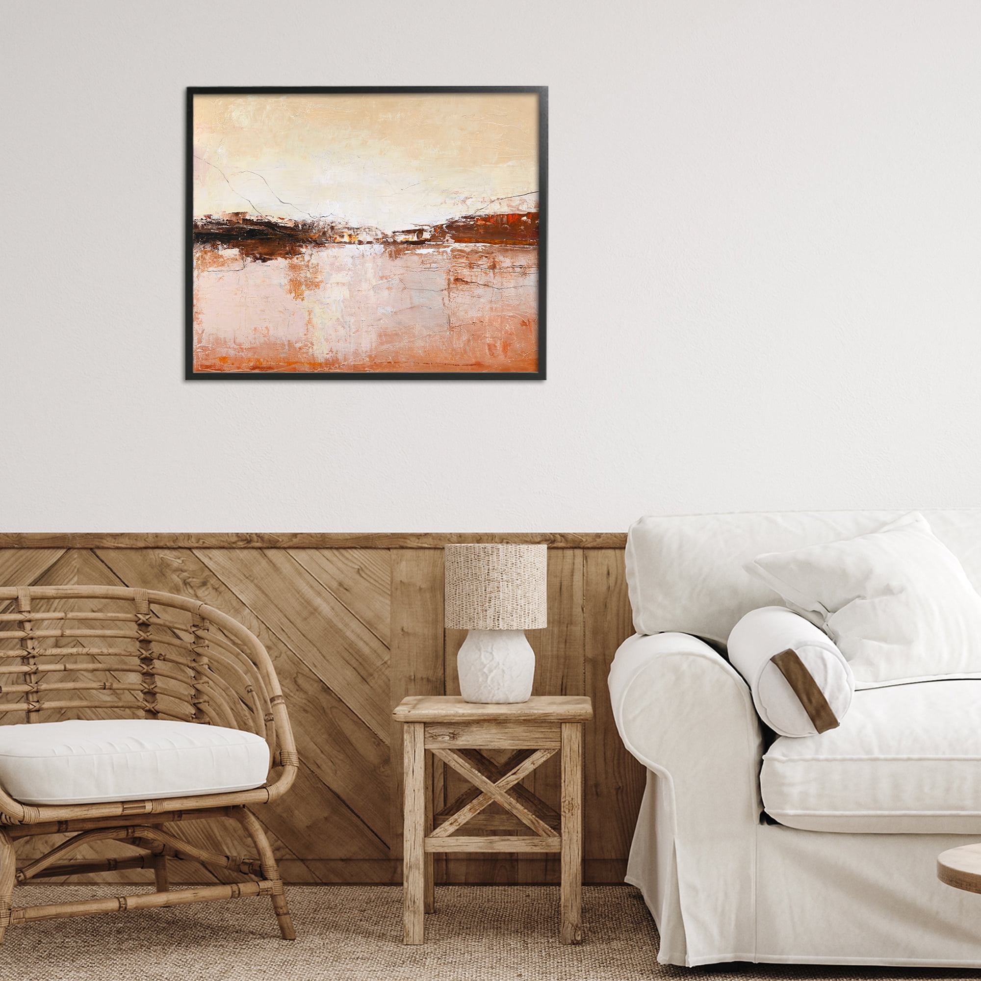 Warm Distressed Horizon Black Framed Giclee Art, design by Design Fabrikken