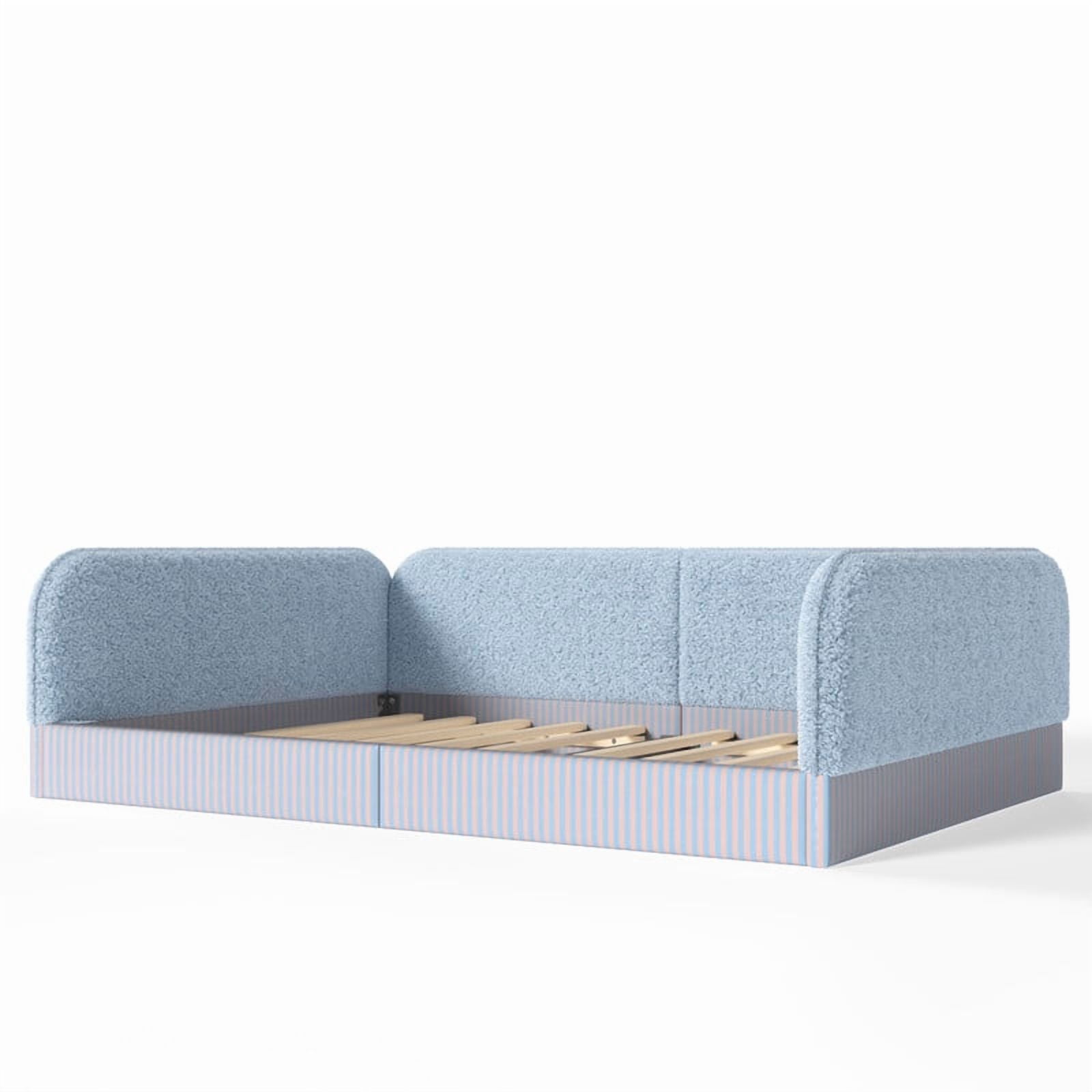 Full Size Upholstered Floor Daybed Frame for Kids, Half-Enclosed Montessori Platform Bed with 3-Sided Surrounding Guardrails