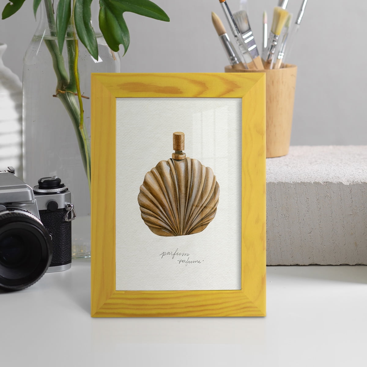 Gilded Toiletries II - Framed Print w/glass - Sunflower Yellow