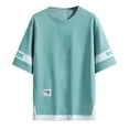 thumbnail image 2 of sunsanly Summer Men Top Loose Fake Teo-piece Short Sleeves Solid Color O Neck Lettering Pattern Casual Pullover Streetwear Mid Length Hip Hop Youth T-shirt, 2 of 8