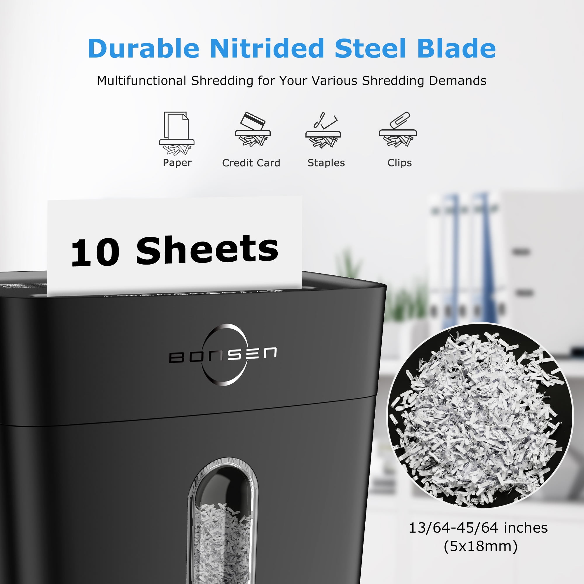BONSEN 10-Sheet Cross Cut Paper Shredder for Home Office Use with 4 Gallons Wastebasket
