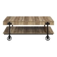 thumbnail image 2 of Hyssop 1-Shelf Wood Coffee Table with Wheels, Rustic Oak and Black, 2 of 10
