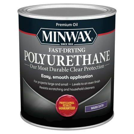 Minwax 63010444 Fast-Drying Polyurethane, Warm Satin, Clear, 1 Quart, (1 Piece, 1 Pack)