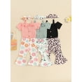 thumbnail image 4 of Baby Girls Summer Outfit, Short Sleeve Romper with Flower Leopard Print Flare Pants and Bowknot Headband, 4 of 10