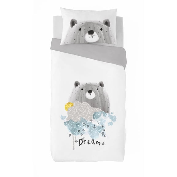 Ensemble de housse de couette Bear Dream de Gouchee Home – Literie pour enfants en coton certifié OEKO-TEX, 2 pièces, avec imprimé ours réversible