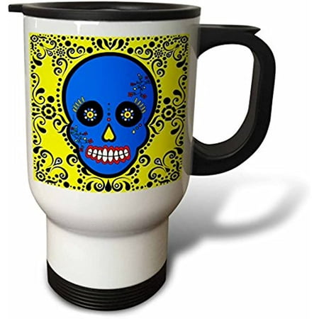

Rehous Day of The Dead Skull Dia De Los Muertos Blue Stainless Steel Travel Mug 14-Oz