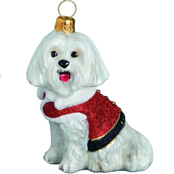 Maltese Santa Paws Polish Glass Christmas Ornament