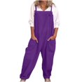 thumbnail image 3 of Women's Adjustable Strap Overalls Sleeveless Loose Fit Wide Leg Jumpsuits Comfy Casual Rompers with Pockets Purple L, 3 of 5