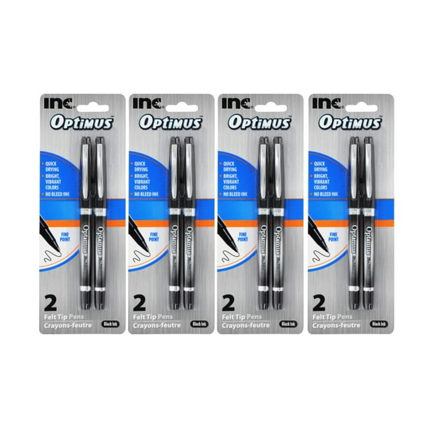 Inc. Optimus Felt Tip Fine Point Pens, No Bleed Black Ink, 4 Pack, 8