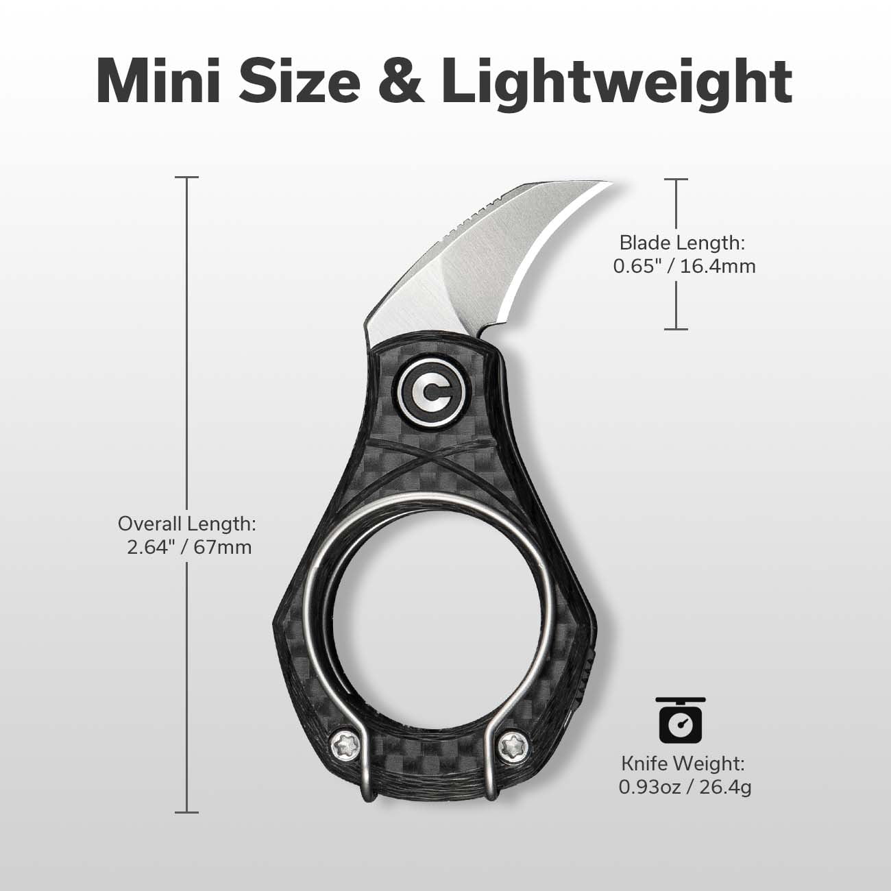 CIVIVI Pyrus Mini Folding Utility Knife, Compact Keychain Box Cutter with 14C28N Blade Carbon Fiber Ringed Handle C23038-3