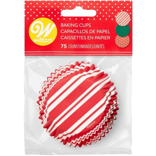 Caissettes papier pour petits gâteaux de Noël rouge, vert et blanc à motifs Wilton, 75 unités