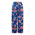 thumbnail image 4 of WTOBBY Women's Summer Boho Palazzo Wide Leg Pants with Floral Printing High Waist Elastic Drawstring and Functional Pockets for Casual Comfort ,Dark Blue S, 4 of 7