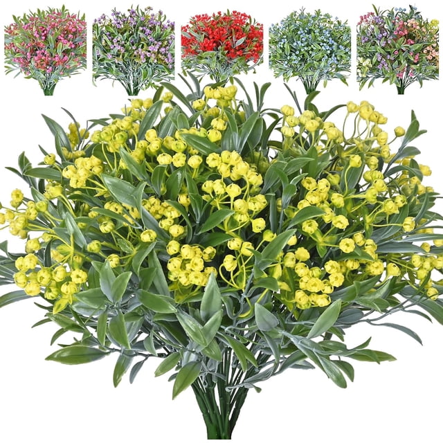 Nvzi 6 paquetes de flores artificiales para exteriores, plantas artificiales para exteriores, flores resistentes a los rayos UV, macetas colgantes para ventanas (amarillo)