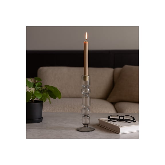 Decorative Bubble Taper Candle Holder for Home Decor - Contemporary Smoked Glass Candlestick Holder for Table Centerpieces - Sleek Candle Stand Holder for Entryway or Living Room Decor - 10", Black