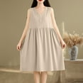 thumbnail image 2 of Trendy SMihono Women's Cotton Linen Midi Dress Sleeveless Buttons V Neck Summer Beach Sundress Casual Loose Pleated Tank Dress Beige XXL, 2 of 9