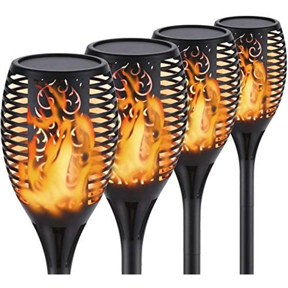 Solar Flame Torch Lights Outdoor Christmas Decorations Waterproof Tiki Torches Pathway Decorative Light Dancing Flickering Flames 4Pack Garden Landscape Lighting For Yard Path Patio Walkway Driveway