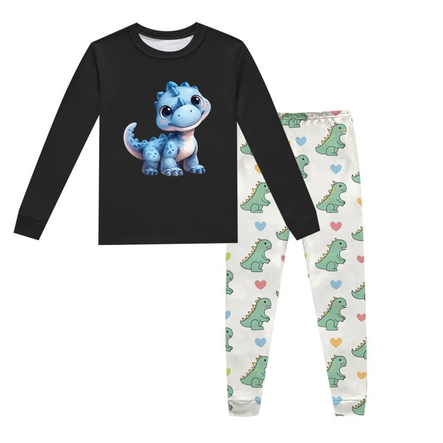 Pyjamas pour Filles Ensemble de Pyjama Imprimé Dinosaure Col Rond Manches Longues Pantalon 2 Pcs Printemps Automne Pyjamas Garçon Noir 6 Ans-7 Ans