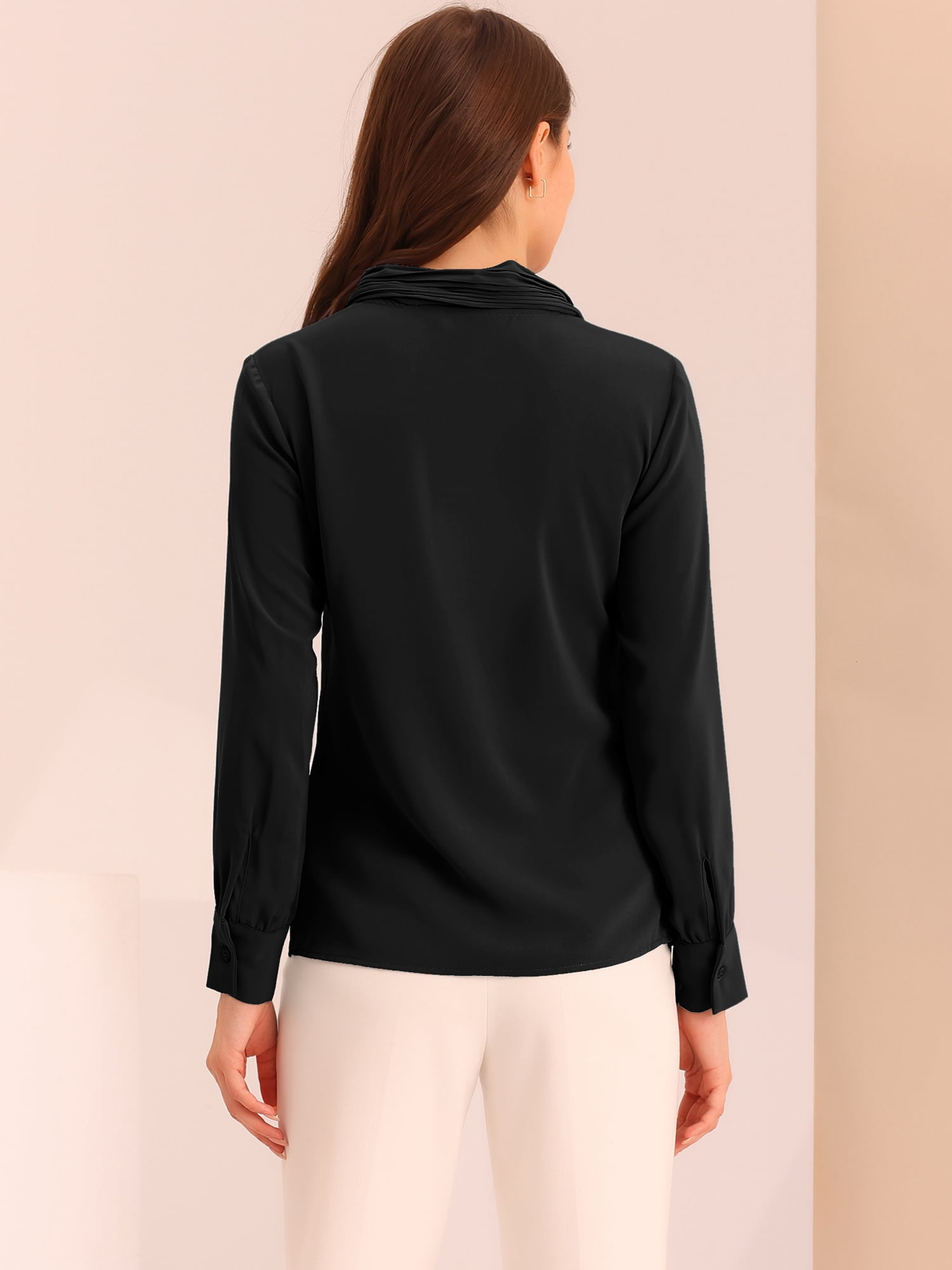 DARING DIVA Work Office Blouse Pleated Top Shirt L Black