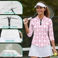 thumbnail image 6 of Uorisanigo Pink Bow Womens Golf Shirt Soft Comfortable Women's 3/4 Sleeve Athletic Golf Shirts Fashionable Quarter Zip Breathable Polyester Spandex Fabric Tennis Tops Size S, 6 of 7