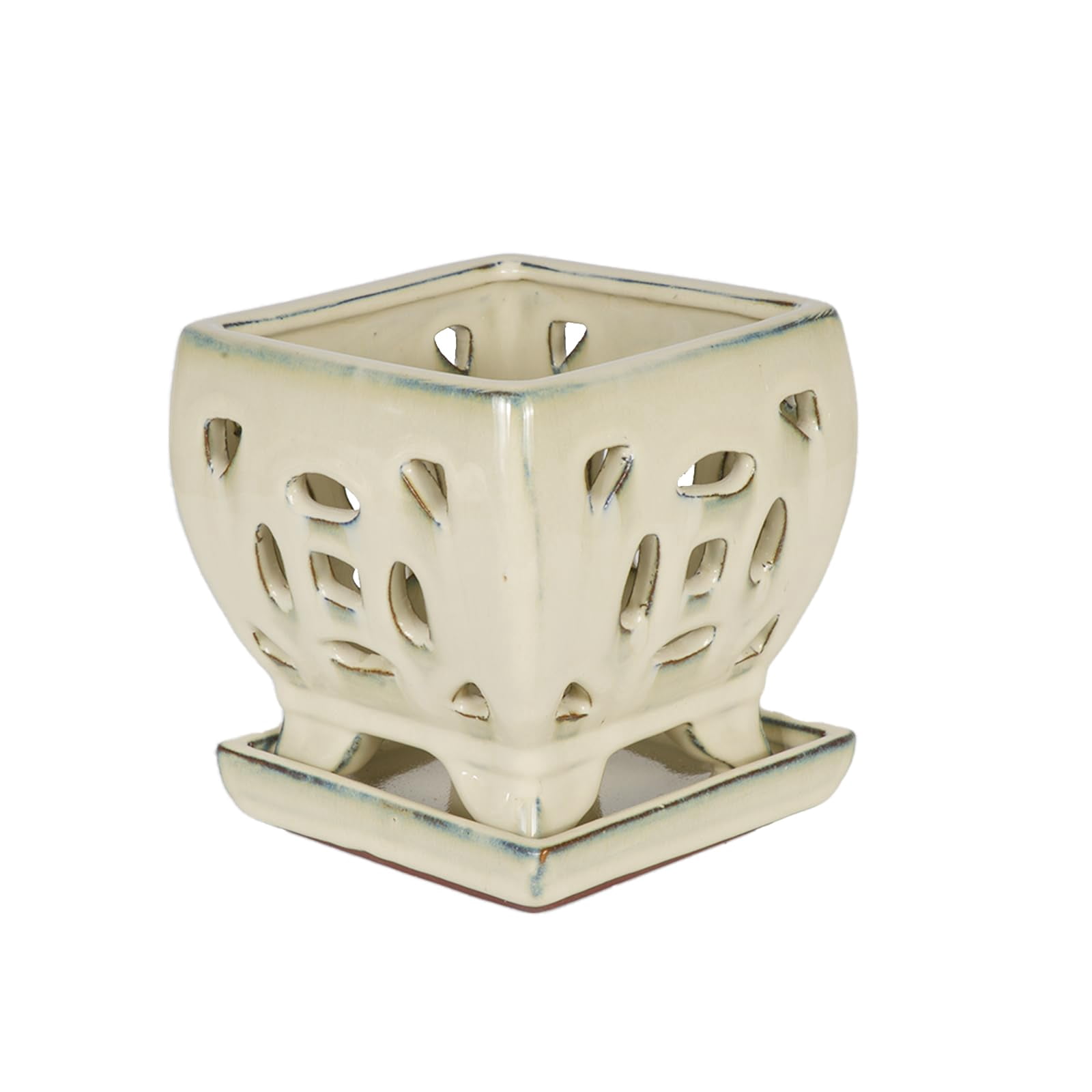 W&W Orchid Pot with Holes and Saucer for Orchid Repotting and Better Grow, White, 5.5 inches