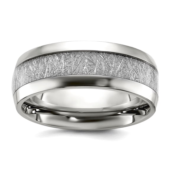 Stainless Steel Polished Glitter Paper Inlay Center 8mm Band Size 10.5 Ring for Women and Men