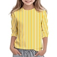 thumbnail image 2 of ZHOGXU Kids Girls T Shirts 3/4 Sleeve Round Neck Carnival Striped Print Loose Fit Comfortable Tee Top For Casual Daily Wear And Party,Yellow,8-9 Years, 2 of 4