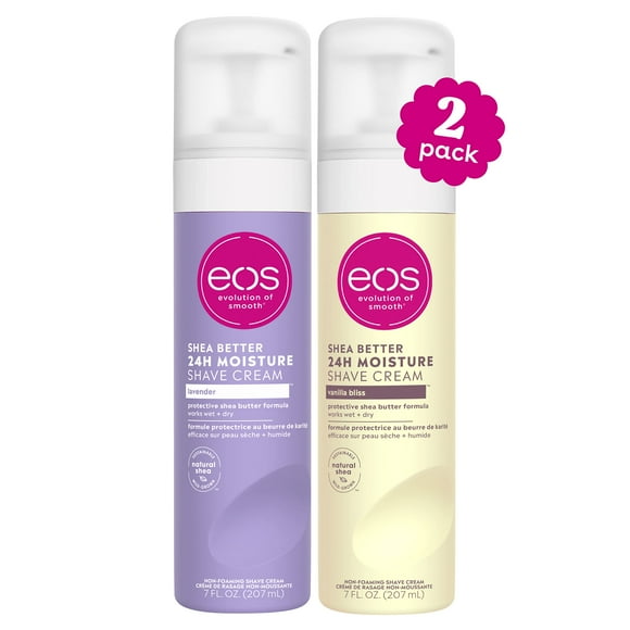 eos Crème à Raser au Beurre de Karité pour Femmes - Pack Varié: Vanille Bliss + Lavande Crème à Raser, Soin de la Peau et Lotion avec Beurre de Karité et Aloe Hydratation 24 Heures 7 fl oz Lot de 2