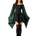 thumbnail image 3 of KICILVS Gothic Dresses for Women Off Shoulder Bell Sleeve Patchwork Corset Waist Layered Flowy Witch Theme Mini Dress Green, 3 of 5