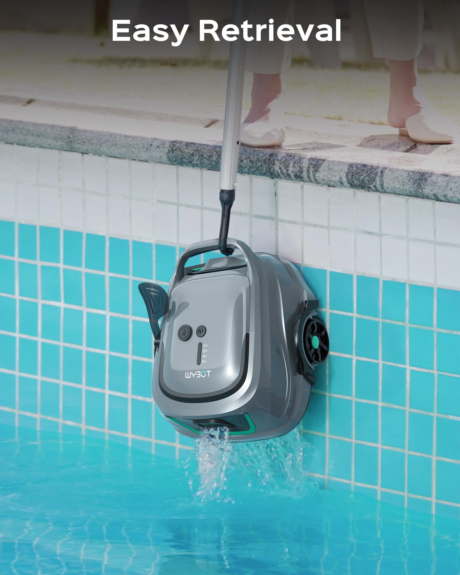 WYBOT A1 Cordless Robotic Pool Cleaner, Automatic Pool Vacuum for Above Ground Pools with 120 Mins, Double Filters, LED Indicator, Charge in 2.5H, 4 Cleaning Modes, Grey & Green