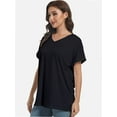 thumbnail image 2 of Women's V Neck T Shirts Casual Rolled Short Sleeve Side Split Summer Tops Loose Fit, 2 of 6