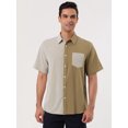 thumbnail image 3 of Unique Bargains Men's Shirts Short Sleeve Summer Cotton Patchwork Button Down Shirts Dark Brown M, 3 of 6