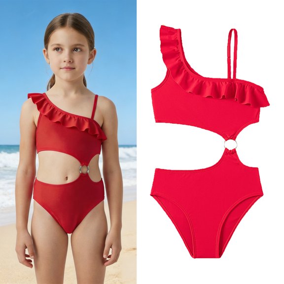 Girls Two Piece Swimsuits Ruffle Swimsuit with Chest Pad Tween Bathing Suits 11-12 Years