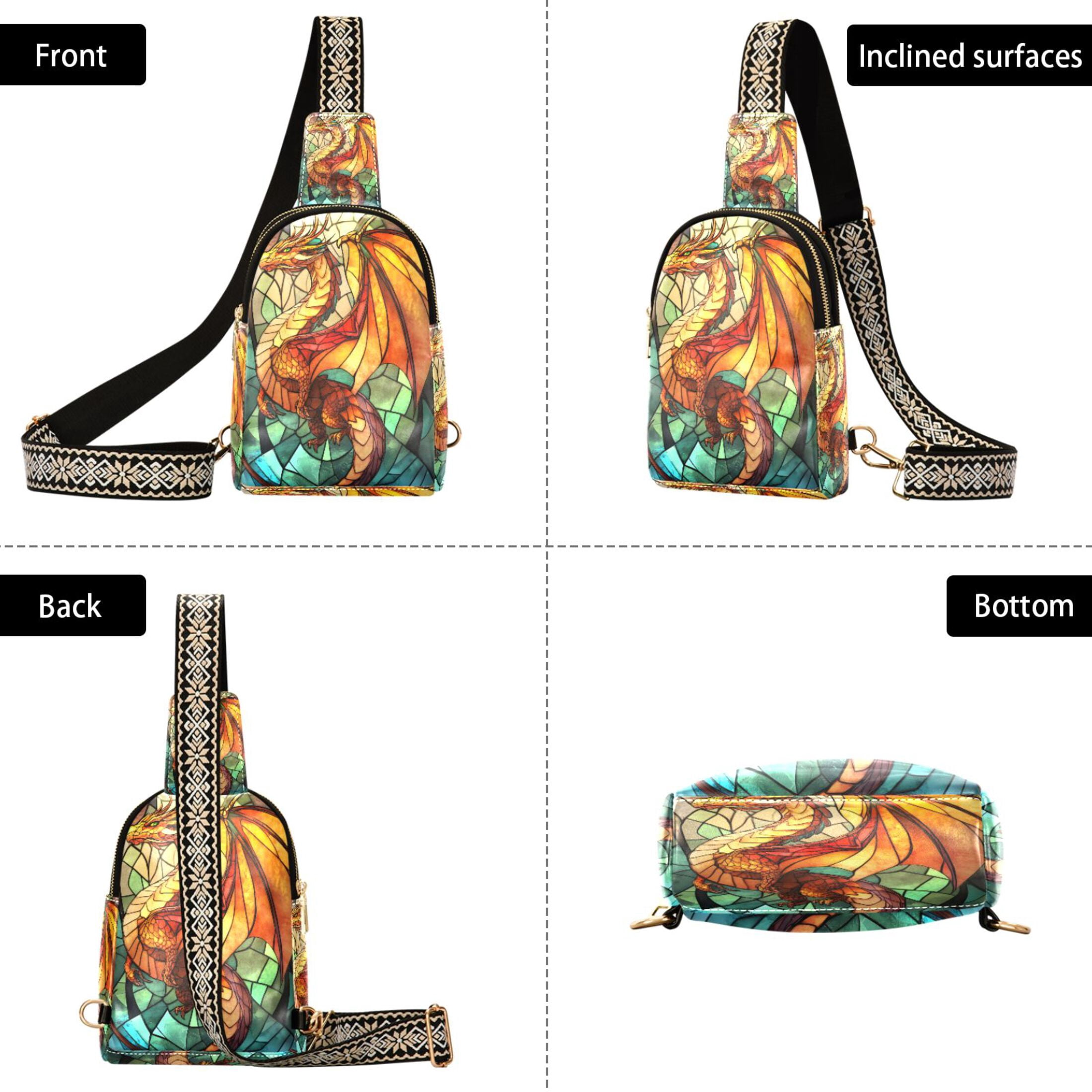 ALAZA Dragon Bohemia Sling Bag for Women Men Waterproof Crossbody Chest Bags