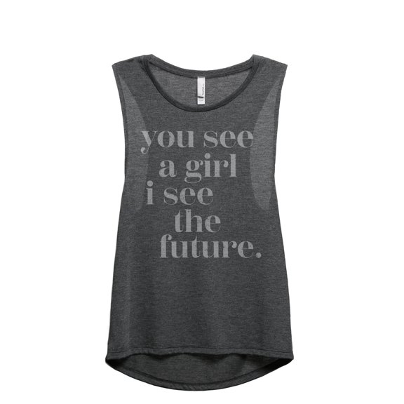 You See A Girl I See The Future Women's Fashion Sleeveless Muscle Workout Yoga Tank Top Charcoal Grey 2X-Large