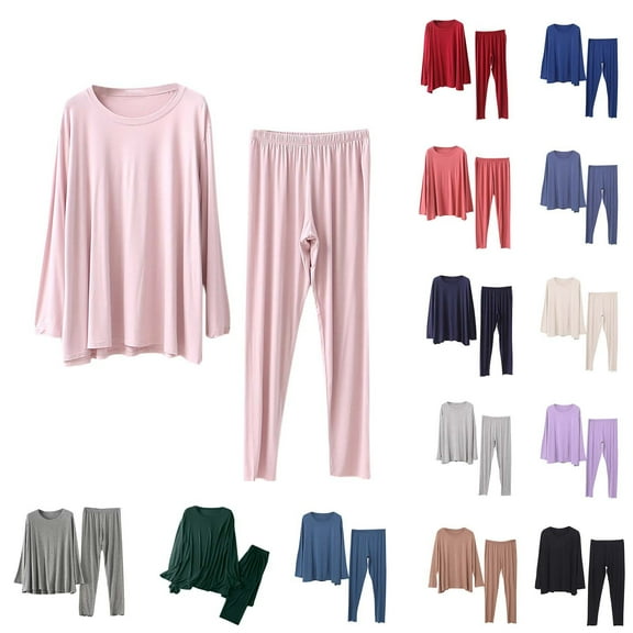 Bovxnpu Womens Plus Size Pajama Sets, 2 Piece Loungewear For Women, Women's Maternity Clothing Postpartum Pajamas Adjustable Drawstring Long Sleeved Round Neck Set M