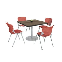 KFI Studios Mode Square 3.5' Dining Table Set, Studio Teak, 4 Coral KOOL Chairs