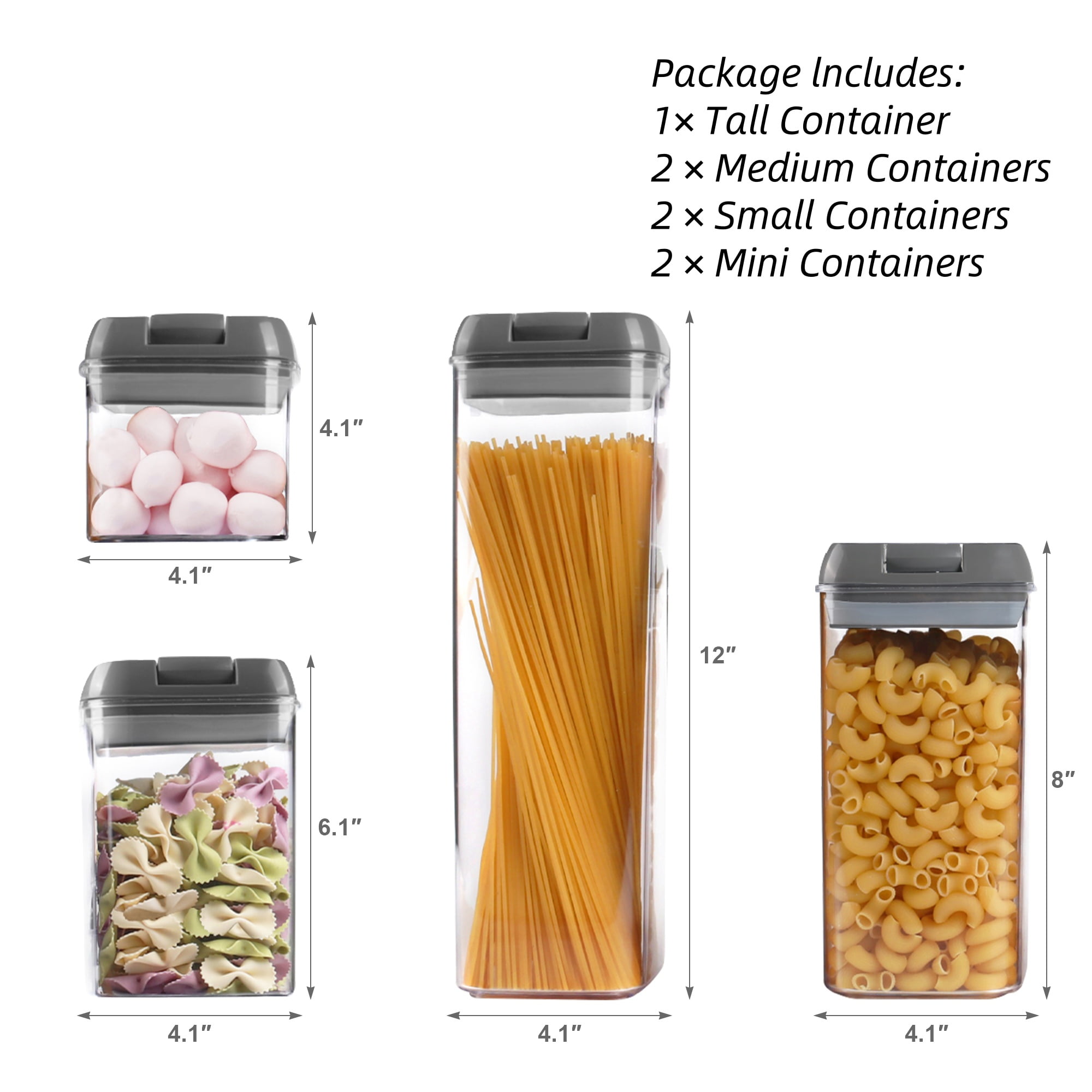 7 PCS Food Storage Containers With Lids, BPA Free Kitchen Airtight Storage Containers for Spaghetti, Pasta, Dry Food,Flour and Sugar, Plastic Canisters for Pantry Organization and Storage