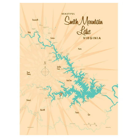Smith Mountain Lake Virginia Map Vintage-Style Art Print by Lakebound (9