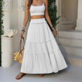 thumbnail image 6 of Tiered Maxi Skirt with Pockets, Boho Ruffle Layered High Waisted Long Skirt, Casual Flowy Smocked Paperbag Waist Slacks, 6 of 7